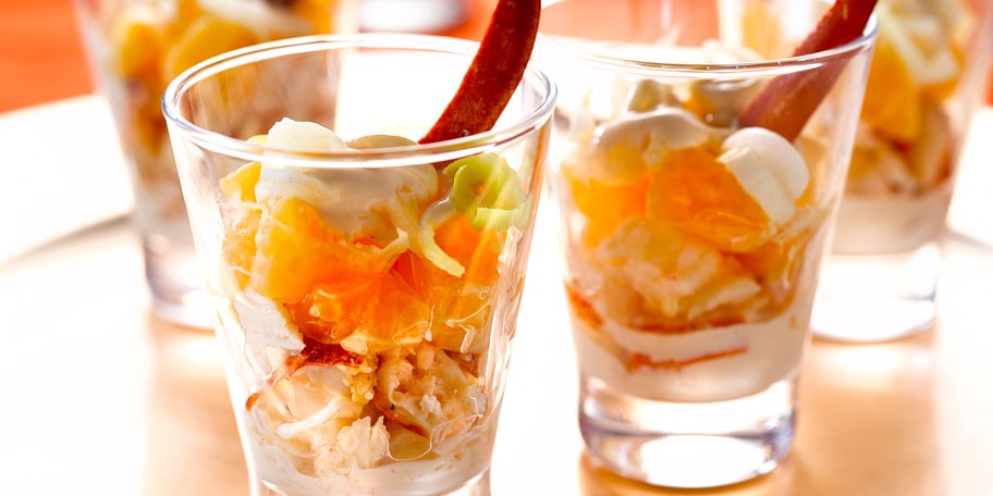 Verrine van kreeft met clementines en witloof