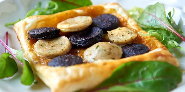 Tartelettes aux deux boudins et au chutney de mangue