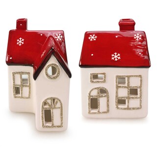 Delhaize | Laag porseleinen huis | wit/rood 