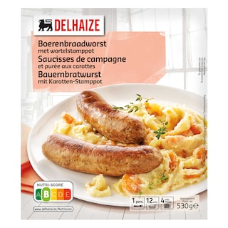 Delhaize | Max | Saucisse de campagne | Purée de carottes 