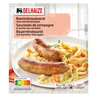 Delhaize | Max | Saucisse de campagne | Purée de carottes 