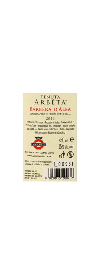 ITALIA PIEMONTE DOC | Arbeta Barbera D'Alba 2016 