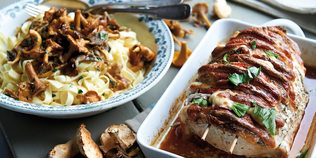 Rôti Orloff à l’italienne et tagliatelles aux champignons des bois