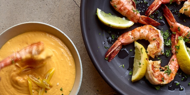 Crevettes tigrées et mayonnaise de légumes