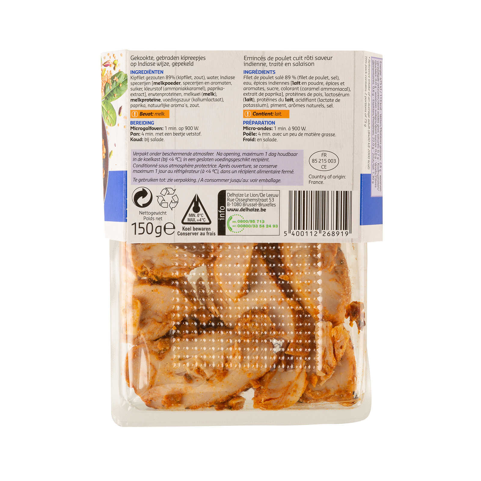 Delhaize Poulet Emincés Indienne 150 gr Delhaize