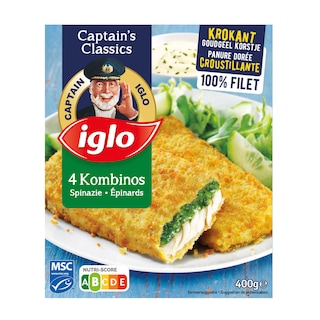 Iglo | 4 Gepaneerde visfilets | Met spinazie 