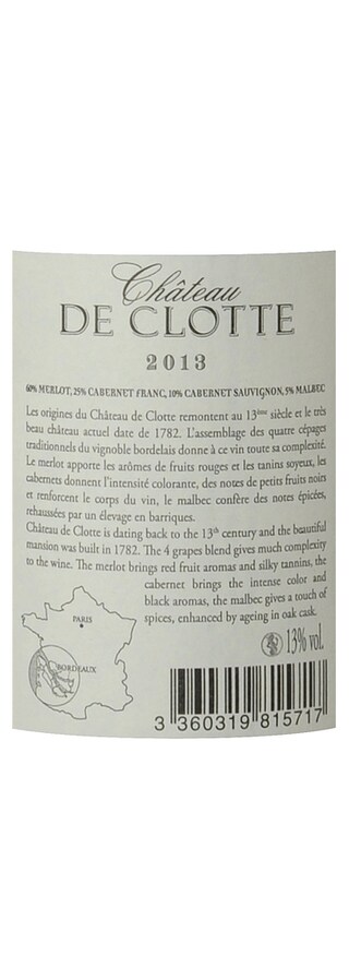 FR BORDEAUX CASTILLON | Château de Clotte 2013 Rouge 