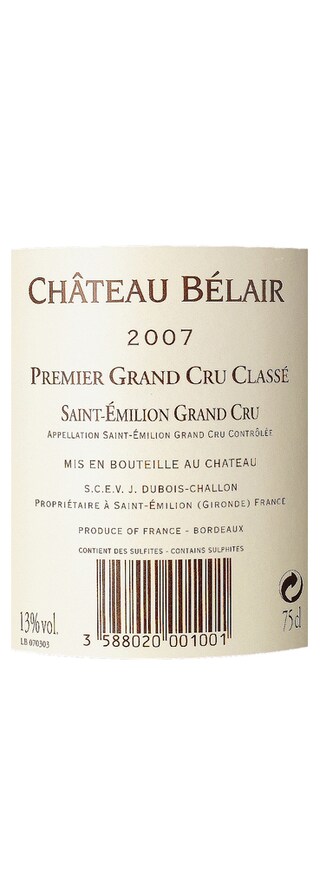 BORDEAU - SAINT EMILION GC | CHATEAU BELAIR 2007 