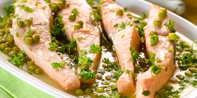 Zalm in groen sausje