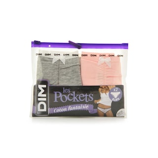 Dim | Paris | Slips Pocket coton Fant | gris/rose | 36/38 