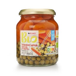 Mix van erwten en wortelen in conserve