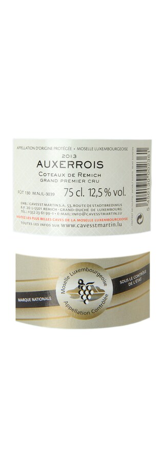 Luxembourg - Luxemburg | Moselle | Auxerrois GPC Coteaux de Remich St Martin 2017 
