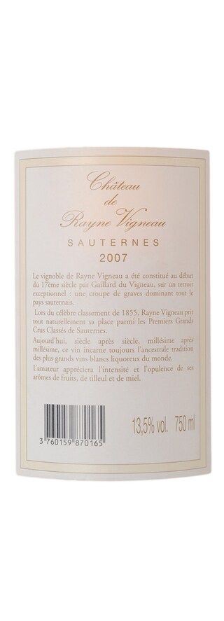 France - Frankrijk | Bordeaux - Sauterne | Château De Rayne Vigneau 2007 | Wit 