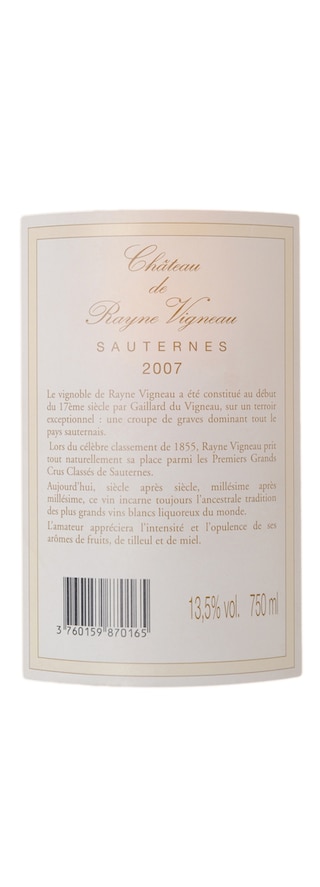 France - Frankrijk | Bordeaux - Sauterne | Château De Rayne Vigneau 2007 | Blanc 