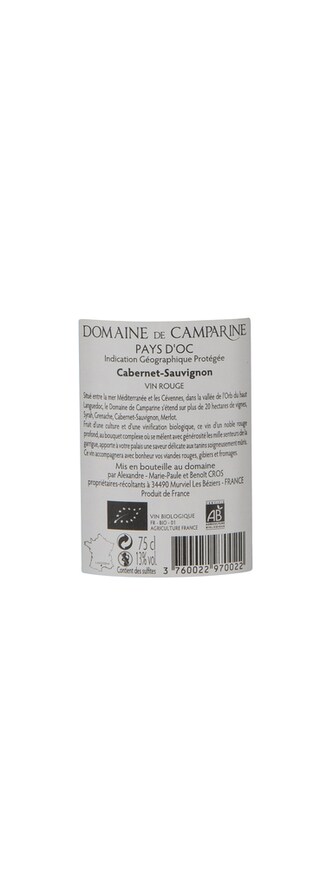 Midi - Oc IGP | France - Frankrijk | Domaine Camparine Cabernet Sauv 2017 | Bio 