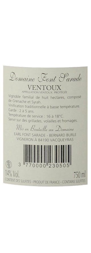 France - Frankrijk | Rhône - Ventoux AC | Font Sarade Rouge 