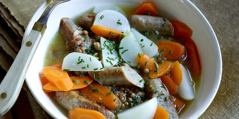 Maaltijdsoep met varkensworstjes