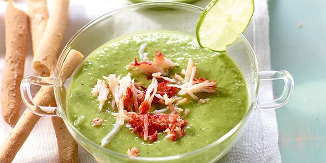 Groene gazpacho met krab