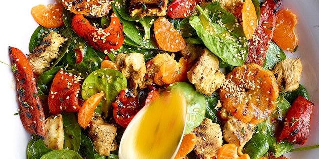 Kipsalade met dressing van clementines