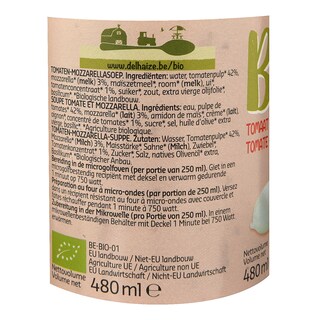 Delhaize | Bio | Soupe | Tomate | Mozzarella | Bio 48 cl