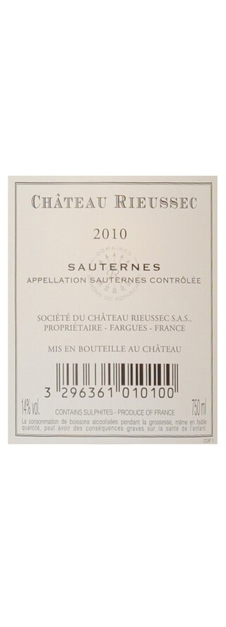 France - Frankrijk | Bordeaux - Sauternes | Château Rieussec 10 Wit 