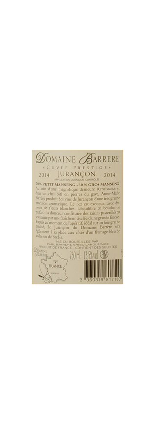 France - Frankrijk | Sud-Ouest - Jurançon | Domaine Barrère 2014 Blanc 
