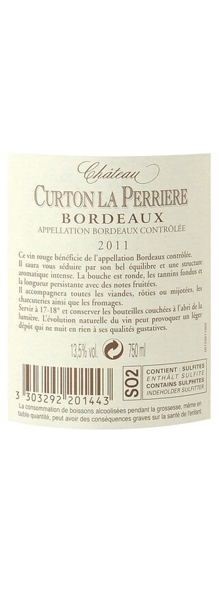 FR BORDEAUX BORDEAUX AC | CHATEAU CURTON LA PERRIERE 2011 
