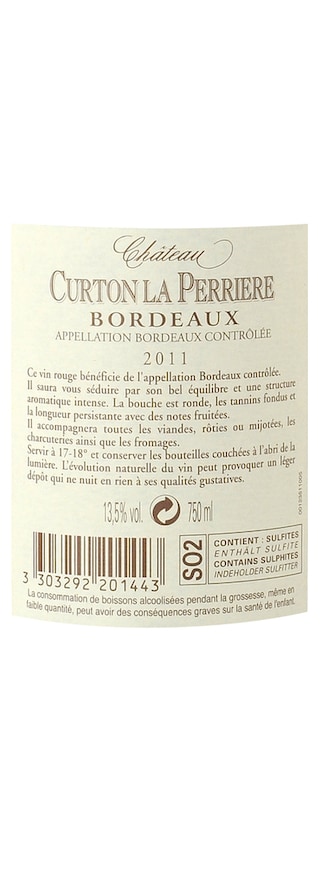 FR BORDEAUX BORDEAUX AC | CHATEAU CURTON LA PERRIERE 2011 