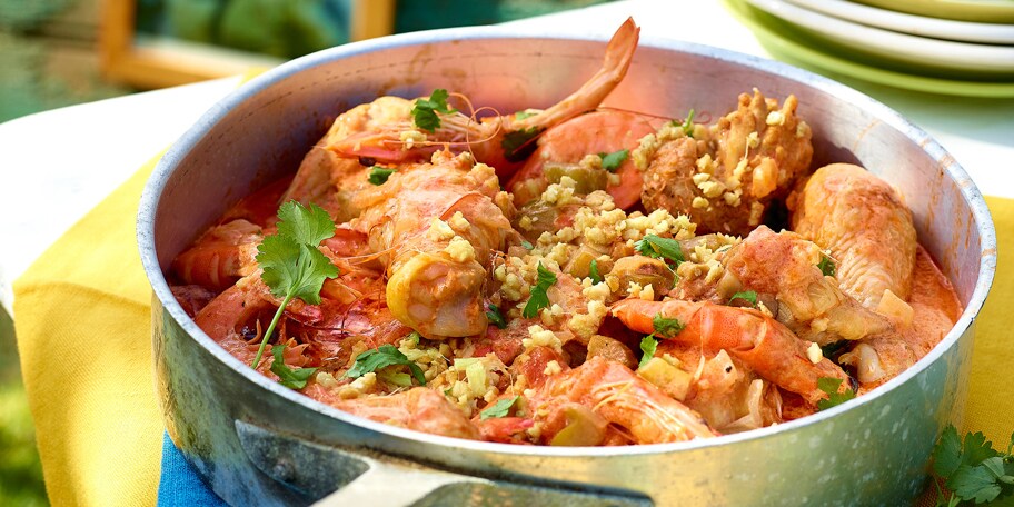 Kip met garnalen