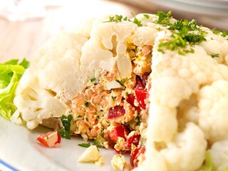 Bloemkool gevuld met grijze garnalen