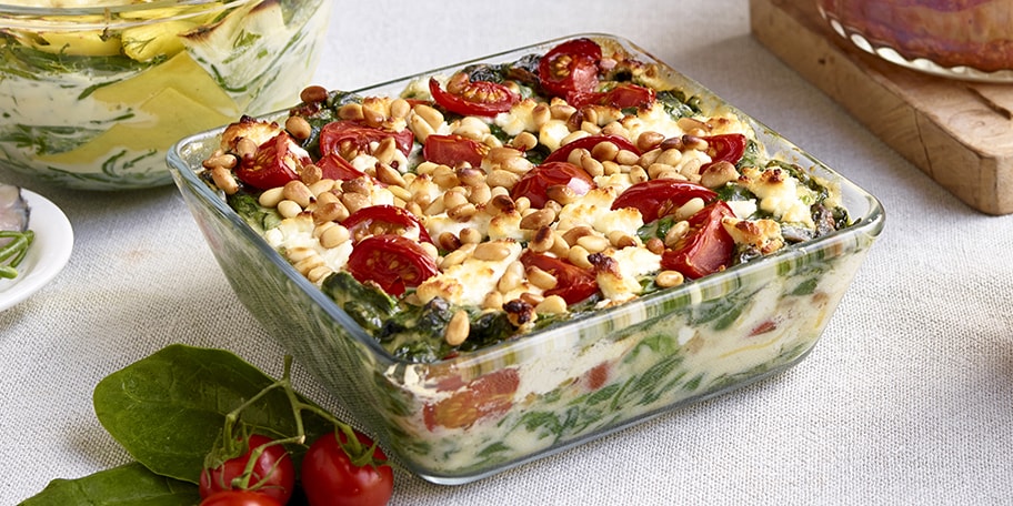 Vegetarische lasagne met spinazie en geitenkaas