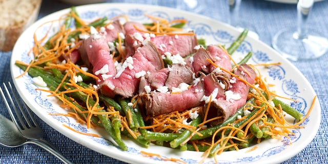 Salade de bœuf et haricots verts aux carottes