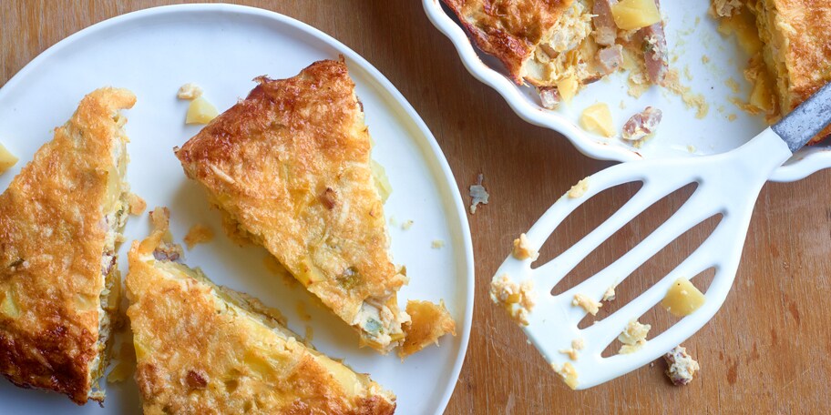 Frittata aux pommes de terre, poireaux et lardons