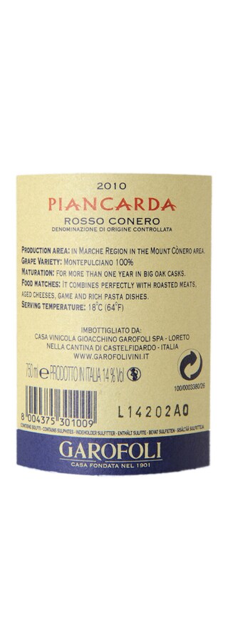 ITALIA - MARCHA DOC | Marcha DOC | Rosso Conero Piancarda 2010 Rouge 