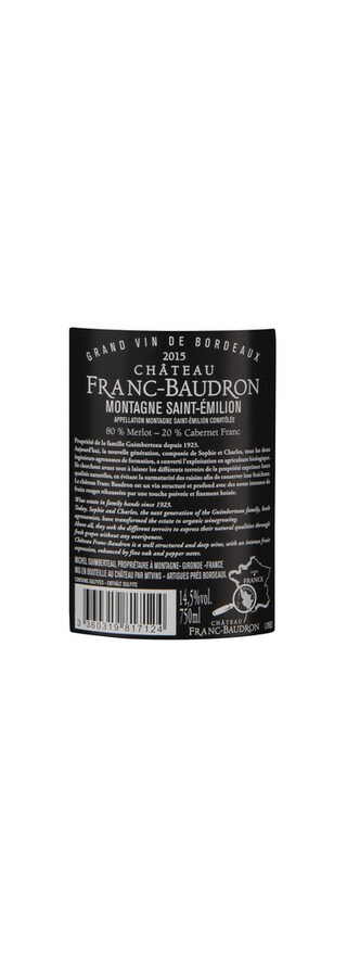 France - Frankrijk | Bordeaux - Montagne St Emilion | Château Franc Baudron 2015 Rouge | Bio 