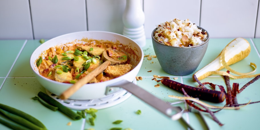 Cobia aux épices tandoori, légumes-racines et mangue