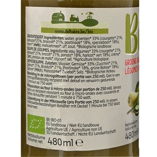Delhaize | Bio | Soupe | Légumes verts | Bio 