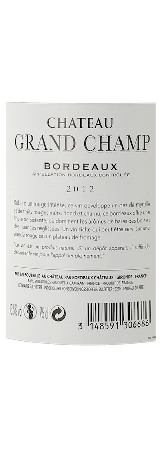 France - Frankrijk | Bordeaux - Bordeaux | Château Grand Champ 2012 
