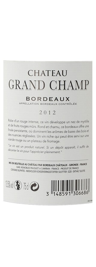 France - Frankrijk | Bordeaux - Bordeaux | Château Grand Champ 2012 
