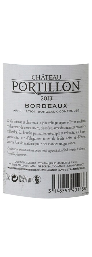 FR BORDEAUX BORDEAUX AC | Bordeaux AC | Château Portillon 2013 Rouge 