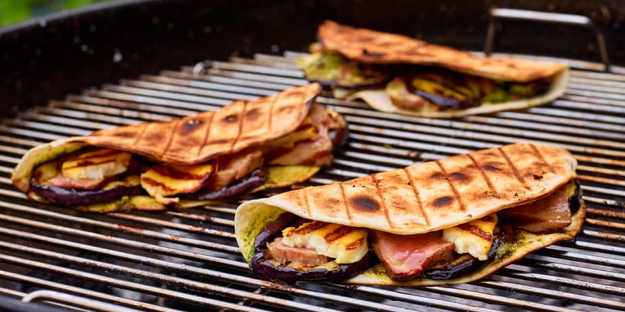 Quesadilla’s met rundvlees, halloumi en aubergines