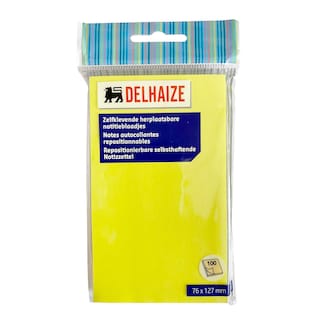 Delhaize | Memoblaadjes | Zelfklevend | Geel | 76mm x 127mm 