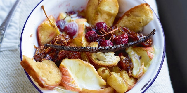 Geroosterd fruit met vanille en gesmolten Fruité du Cap Gris-Nez