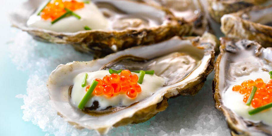 Huîtres au wasabi et aux œufs de truite