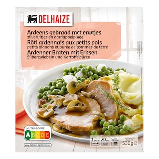 Delhaize | Ardeens gebraad | Erwtjes-Zilveruitjes-Puree 