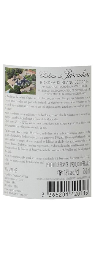 FR BORDEAUX BORDEAUX AC | Château de Parenchère blanc 2014 