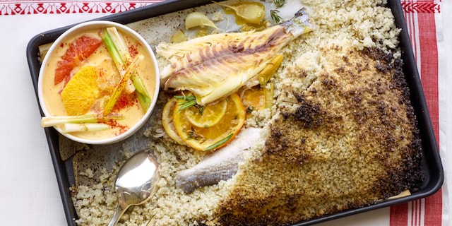 Goudbrasem in zoutkorst met boter van citrusvruchten