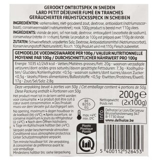 Delhaize | Gerookt ontbijtspek 2x100g 