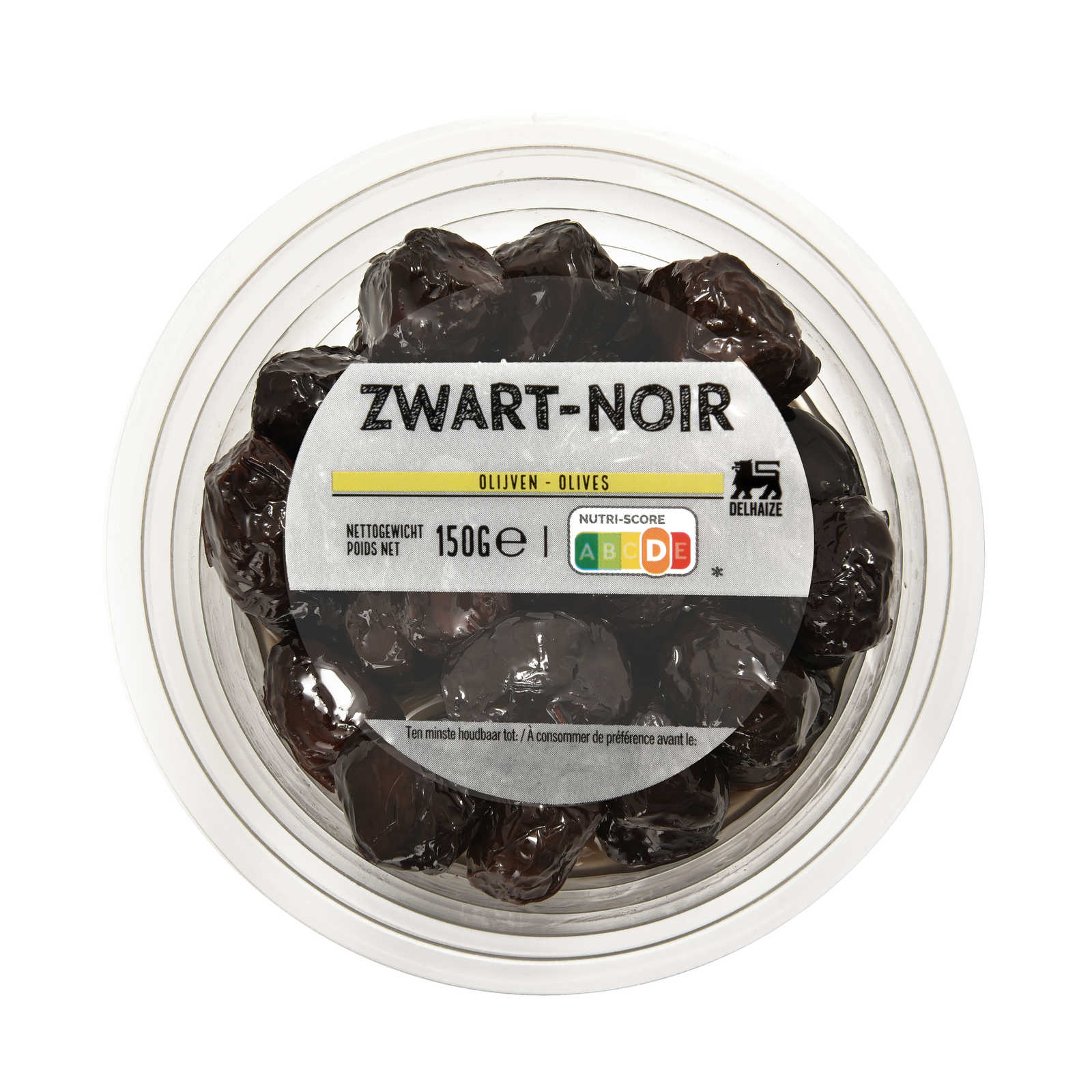 Delhaize Olijven Zwart Gerimpeld Met pit 150 gr Delhaize