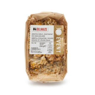 Delhaize | Gratin spelt - knolselder - zoetpatat - kasta 